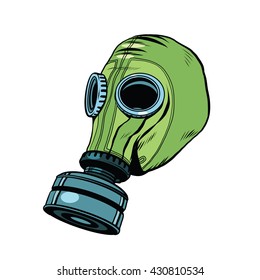 Gas mask, vintage rubber green, White background