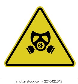 gas mask in yellow triangle Radiation warning sign, polluted air hazard, gas mask warning sign