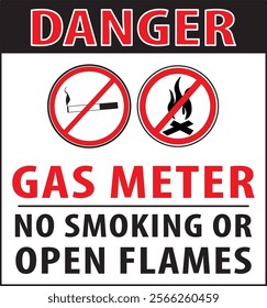 Gas meter area no smoking or open flames warning sign notice vector