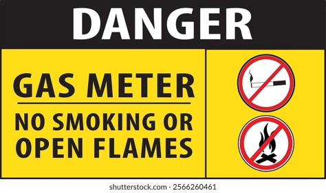 Gas meter area no smoking or open flames warning sign notice vector