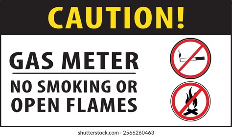 Gas meter area no smoking or open flames warning sign notice vector