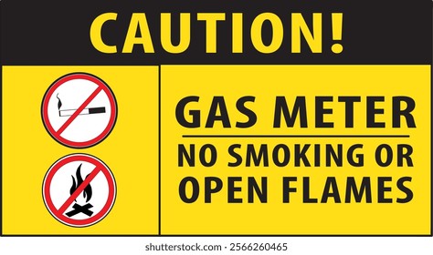 Gas meter area no smoking or open flames warning sign notice vector