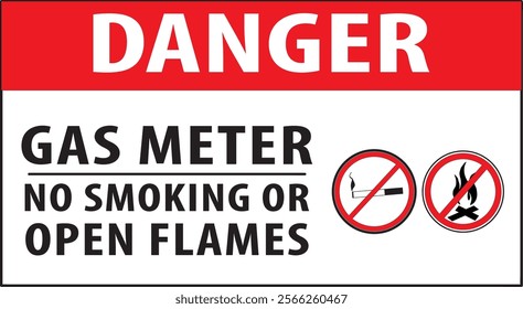 Gas meter area no smoking or open flames warning sign notice vector