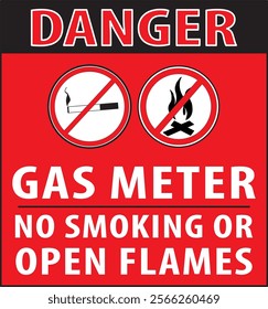 Gas meter area no smoking or open flames warning sign notice vector