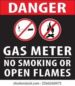 Gas meter area no smoking or open flames warning sign notice vector