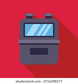 Gas meter measuring consumption, control device for natural resources, energy industry equipment on red background