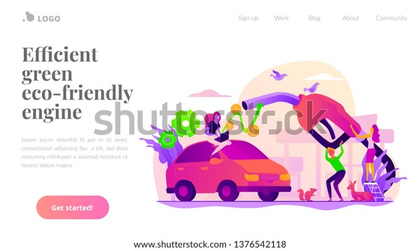 Gas\
mileage, fuel saving and efficient green eco friendly engine\
technology concept. Website homepage interface UI template. Landing\
web page with infographic concept hero header\
image.