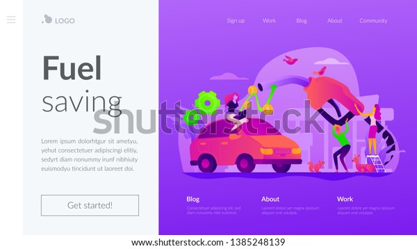 Gas\
mileage, fuel saving and efficient green eco friendly engine\
technology concept. Website homepage interface UI template. Landing\
web page with infographic concept hero header\
image.