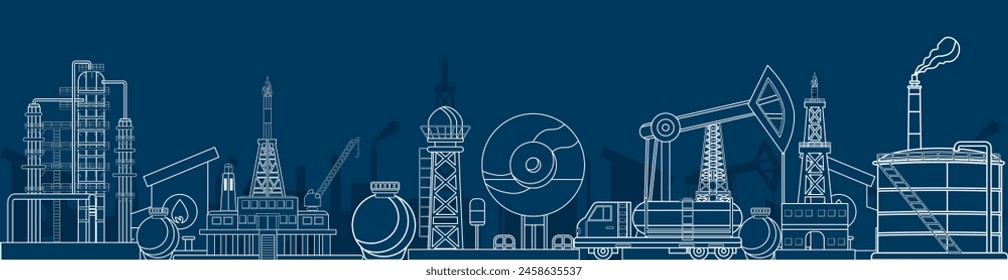 Anuncio de la plataforma de extracción de la industria del gas y del petróleo con el tanque de almacenamiento de aceite de la fábrica de la refinería, industrial petroquímico, tanque de almacenamiento de petróleo. Concepto de ecosistema y ambiente saludable, Ilustración vectorial EPS10