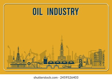 Gas and oil industry extraction platform background with Oilfield Storage and Drilling, Natural Gas Rig with Outbuildings and more. Vector Illustration eps10