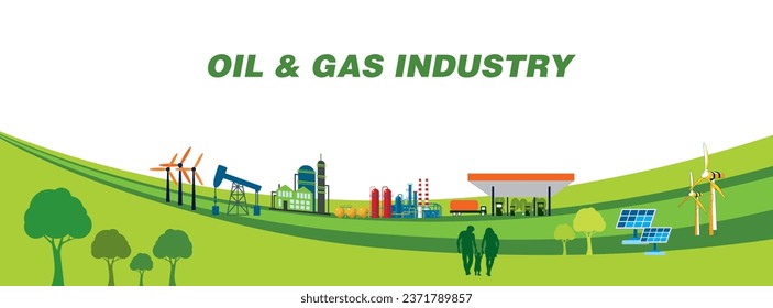 Industria gasífera, Estación de combustible. Diseño del volante de folletos de póster, vector