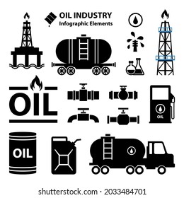 Gas and Oil industry icon set. Oil Petroleum Processing Icons Set Fuel Technology Industry Elements Concept Flat Design Style. illustration of Gasoline Extraction