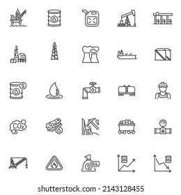 Gas and oil industry line icons set. linear style symbols collection, outline signs pack. Petroleum industry vector graphics. Set includes icons as oil barrel price, offshore platform, derrick, tank