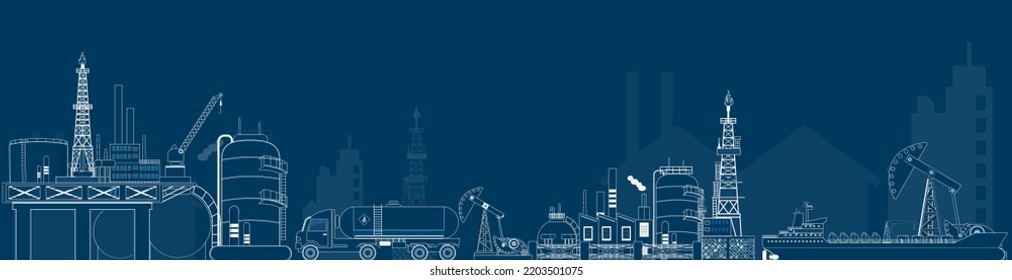 Gas and oil industry platform Banner with Outbuildings, Oil storage tank and more. Poster Brochure Flyer Design, Vector Illustration eps10 - Shutterstock ID 2203501075