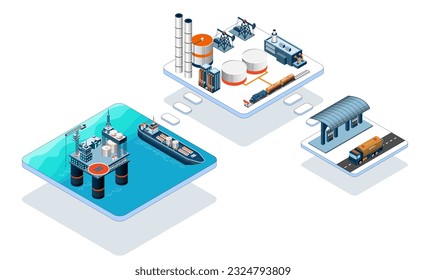 Plataforma de la industria del gas y el petróleo Banner with Outbuilding, Tanque de almacenamiento de petróleo. Diseño del folleto del folleto del folleto del póster, Pasos de ilustración del vector10