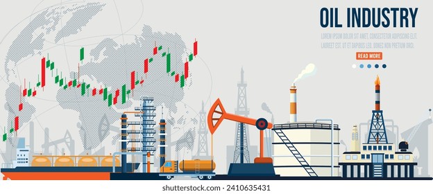 Banner con Outbuilding, tanque de almacenamiento de petróleo y más. Diseño del folleto de póster. Pasos de ilustración vectorial10