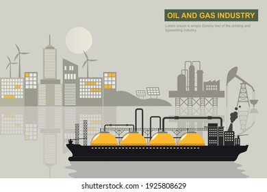 Plataforma de la industria del petróleo Tanque de almacenamiento de petróleo. transporte de petróleo y gas, GNL, GNC, GLP, ilustración de vectores de transporte