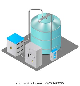 Gas oil industry platform , Oil storage tank. Isometric  Vector Illustration.