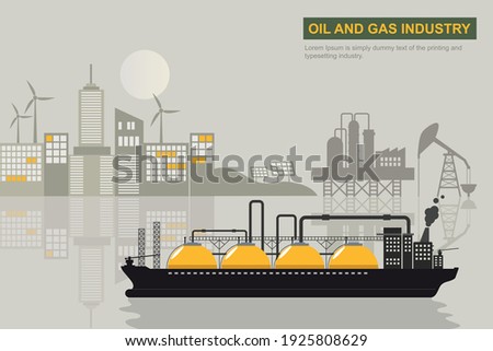 Gas oil industry platform Oil storage tank. oil and gas transportation, LNG, CNG, LPG, shipping vector illustration