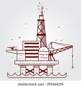 Gas, Oil Platform. Outline Drawing.