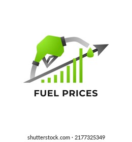 Los precios del gas o el petróleo suben. Ilustración de combustible con gráfico de elevación y flecha. Icono de aumento del precio del combustible de gasolina