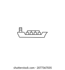 Gas, oil tanker ship icon in flat black line style, isolated on white 