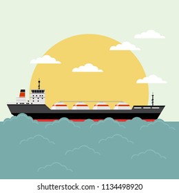 Gas oil tanker ship sailing in the sea in modern flat style. Vector illustration.