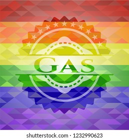 Gas on mosaic background with the colors of the LGBT flag
