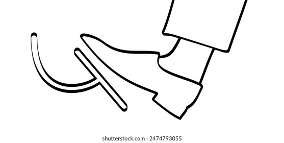 Gas pedal or Brake pedal. Break with foot icon. Cartoon Foot push clutch. Manual transmission car, foot pressing the brake and clutch pedal. Foot steps or footprint sign.