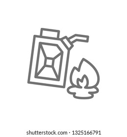 Gas petrol canister, fuel, fire line icon.