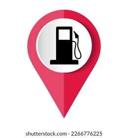 Gas petrol fuel station pin pointer marker icon vector, gasoline refill pump map location position sign, locator symbol flat pictogram.