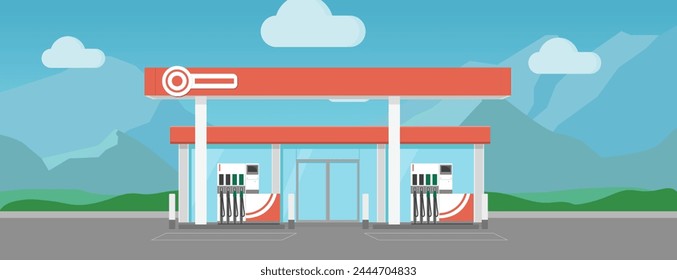 Gasolinera, Estación de servicio, Ilustración vectorial plana