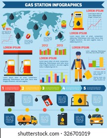 Gas Petroleum Diesel Fuel Service Stations Worldwide Statistic Infographic Report With Diagrams Layout Flat Abstract Vector Illustration