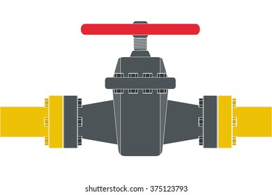 Gas pipe with  flange and valve. Vector illustration isolated on white background