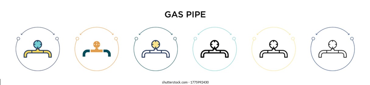 Gas pipe icon in filled, thin line, outline and stroke style. Vector illustration of two colored and black gas pipe vector icons designs can be used for mobile, ui, web