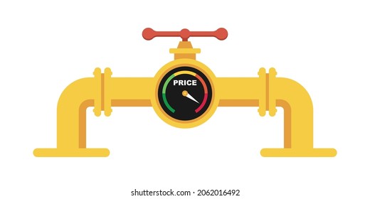 Tubo de gas con indicador de precio. Alto precio para la ilustración de vectores de gas natural