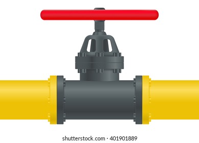 Gas pipe with red valve. Vector illustration on white background