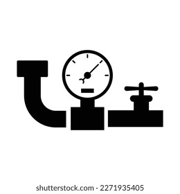 Tubo de gas con una válvula e icono del manómetro. Sistema industrial aislado en el fondo blanco. Ilustración del vector 