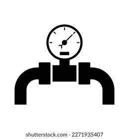 Gas pipe with a valve and manometer icon. Industry system isolated on white background. Vector illustration 