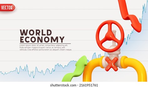 Gas pipe with valve. Oil pipeline. Creative concept of world economy. Business Financial investments assets of gas companies, stocks course of price chart on stock exchanges. Vector illustration