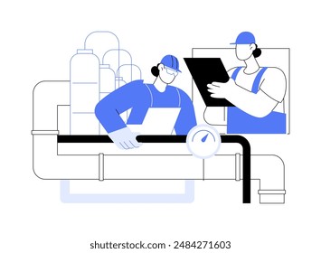 Gas pipeline abstract concept vector illustration. Group of engineers deals with gas transportation via pipelines, raw materials, oil industry, petroleum delivering abstract metaphor.