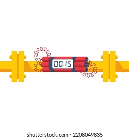 Gas Pipeline Explosion. International Conflict America, Russia, Europe. Nord Stream Two. Dynamite With A Timer On A Gas Pipe. Vector Illustration Flat Design. Isolated On White Background.