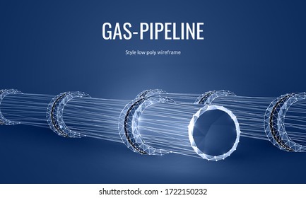 Gas pipeline low poly landing page template. Energy resources transportation pipe with globe valve polygonal illustration. Natural gas extraction and supply industry mesh art website design layout