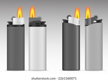 gas pocket lighter with flame isolated - 3d illustration