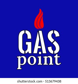 Gas point symbol,label.  On blue background.