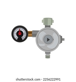 Ilustración vectorial del regulador de presión de gas. Contador de medición de dibujos animados con indicador de consumo aislado sobre fondo blanco. Dispositivo, concepto de medición