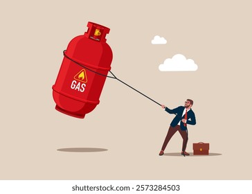 Gas price soaring sky high hit new high record concept. Inflation, price rise, money value decrease, gas cylinder. Flat vector illustration.