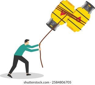 Gas price soaring sky high hit new high record concept. Inflation, price rise, money value decrease, gas cylinder. Flat vector illustration.

