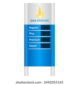 Gas Prices Sign for Gas Station. Vector Illustration Isolated on White Background. 