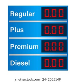 Gas Prices Sign for Gas Station. Vector Illustration Isolated on White Background. 